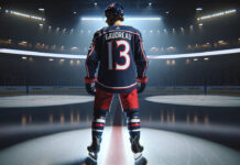 Johnny Gaudreau looks dejected on the Columbus Blue Jackets home ice rink