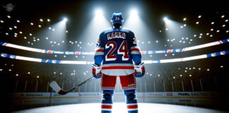 Kaapo Kakko in New York Rangers jersey skates with puck.