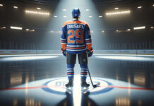 Photo of Leon Draisaitl wearing his Edmonton Oilers jersey, looking concerned