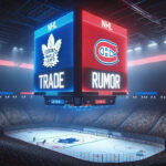 Picture of the Toronto Maple Leafs and Montreal Candiens logo displaying on a scoreboard. Will the Leafs make a trade for David Savard?