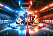 NHL rivals engaged in a heated on-ice battle, showcasing the passion and intensity of the game.