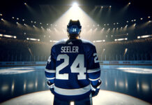 Nick Seeler wearing a Toronto Maple Leafs jersey