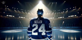 Nick Seeler wearing a Toronto Maple Leafs jersey