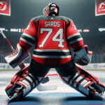 New Jersey Devils Eyeing Major Goalie Upgrade This Offseason New Jersey Devils goalie wearing red and black pads.