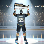 Noah Hanifin celebrates goal in Vegas Golden Knights jersey