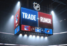 New York Rangers and Arizona Coyotes logos displayed side-by-side with the words "trade rumors"