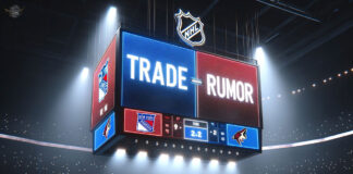 New York Rangers and Arizona Coyotes logos displayed side-by-side with the words "trade rumors"