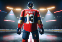 Sam Reinhart celebrating a goal for the Florida Panthers