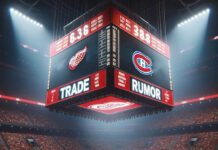 Montreal Canadiens and Detroit Red Wings jerseys on a hockey rink