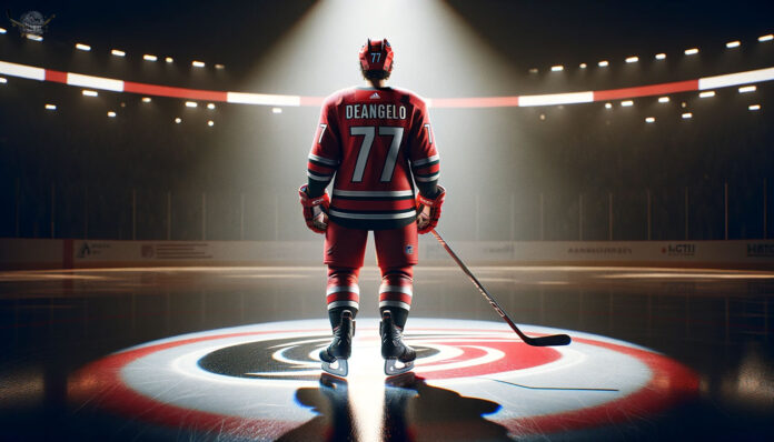 Carolina Hurricanes defenseman Tony DeAngelo on ice during a game