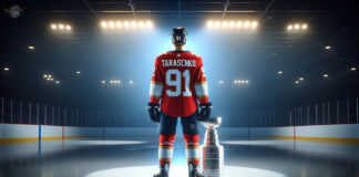 Vladimir Tarasenko celebrates in Florida Panthers jersey