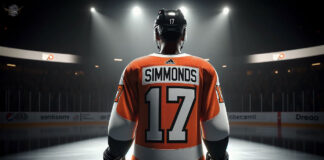 Wayne Simmonds celebrates a goal in his Flyers jersey