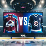 How to Watch Colorado Avalanche vs. Winnipeg Jets on TV Today A hockey puck flying through the air with the Avalanche and Jets logos in the background.