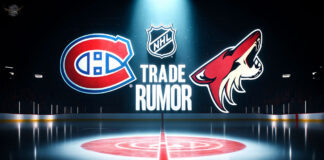 Montreal Canadiens and Salt Lake City Coyotes logos with the headline: NHL Trade Rumor