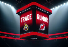 NHL scoreboard showing an NHL trade rumor for the Ottawa Senators and New Jersey Devils