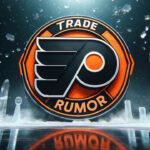 Philadelphia Flyers Trade Rumors: Could Joel Farabee Be Moved This Offseason? Picture of the Philadelphia Flyers logo with the word NHL trade rumor around it