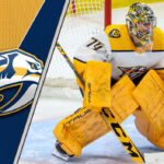 Will Nashville Predators Finally Trade Juuse Saros This Offseason? Close-up image of Juuse Saros in Nashville Predators goalie gear making a save.