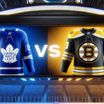 How to Watch Maple Leafs vs. Bruins Today (April 20, 2024) Toronto Maple Leafs and Boston Bruins jerseys clashing on a scoreboard.