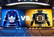 Toronto Maple Leafs and Boston Bruins jerseys clashing on a scoreboard.