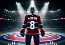 Montreal Canadiens defenseman Mike Matheson skates with the puck