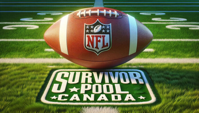 NFL Survivor Pool Canada NFL Survivor Pool 2024 Canada logo with football field background
