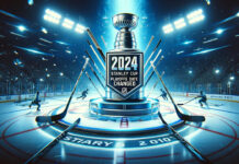 NHL logo with text overlay: 2024 Stanley Cup Playoffs Start Date Changed