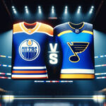 How to Watch Edmonton Oilers vs. St. Louis Blues on TV Today St. Louis Blues and Edmonton Oilers jerseys showing on a scoreboard