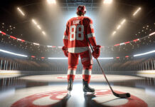 Patrick Kane wearing a Detroit Red Wings jersey