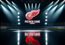Detroit Red Wings logo with a headline of Patrick Kane rumors