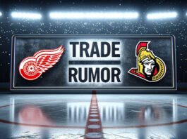 Detroit Red Wings, Ottawa Senators logos on display with the words Trade Rumor