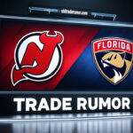 New Jersey Devils, Florida Panthers logos on display with the words Trade Rumor