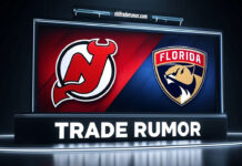 New Jersey Devils, Florida Panthers logos on display with the words Trade Rumor