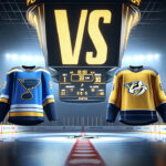 How to Watch St. Louis Blues vs. Nashville Predators Today, April 4th, 2024 St. Louis Blues and Nashville Predators hockey logos on a hockey rink