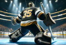 Tristan Jarry making a save for the Pittsburgh Penguins