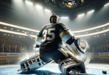 Penguins goalie Tristan Jarry making a save.
