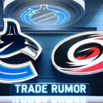 Canucks-Hurricanes Trade Rumors: Hronek for Necas in the Works? Vancouver Canucks and Carolina Hurricanes logos with the words trade rumor below the logo