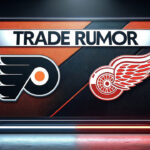 Detroit Red Wings Eyeing Travis Konecny in Blockbuster Trade with Philadelphia Flyers | NHL Trade Rumor Philadelphia Flyers and Detroit Red Wings logos with the words trade rumor below the logos