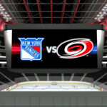 How to Watch Rangers vs Hurricanes Game 4 (May 11, 2024): Live Stream, TV & Radio New York Rangers vs Carolina Hurricanes logo facing off on ice