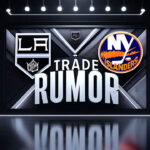 LA Kings’ Arthur Kaliyev: Trade Bait for New York Islanders? LA Kings and New York Islanders logos with the words trade rumor below.