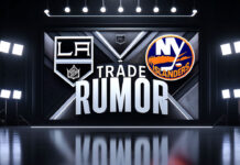 LA Kings and New York Islanders logos with the words trade rumor below.