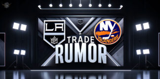LA Kings and New York Islanders logos with the words trade rumor below.