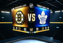 Boston Bruins and Toronto Maple Leafs faceoff in playoff hockey action
