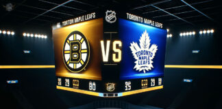Boston Bruins and Toronto Maple Leafs faceoff in playoff hockey action