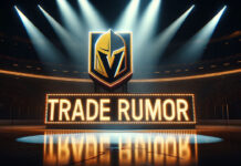 Vegas Golden Knights logo with the words trade rumor below the logo