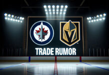 Winnipeg Jets and Vegas Golden Knights logos with the words trade rumor below the logos