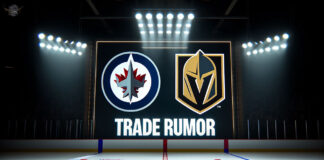 Winnipeg Jets and Vegas Golden Knights logos with the words trade rumor below the logos