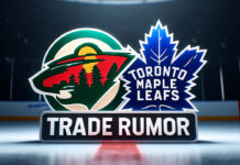 Minnesota Wild and Toronto Maple Leafs logo with the words trade rumor below.