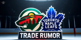 Minnesota Wild and Toronto Maple Leafs logo with the words trade rumor below.