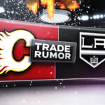 Calgary Flames and LA Kings logo on a scoreboard with the word Trade Rumor