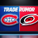 Habs Eyeing Hurricanes’ Necas: Blockbuster Trade on the Horizon? | NHL Trade Rumors Montreal Canadiens and Carolina Hurricanes logo with the words trade rumor above the logos